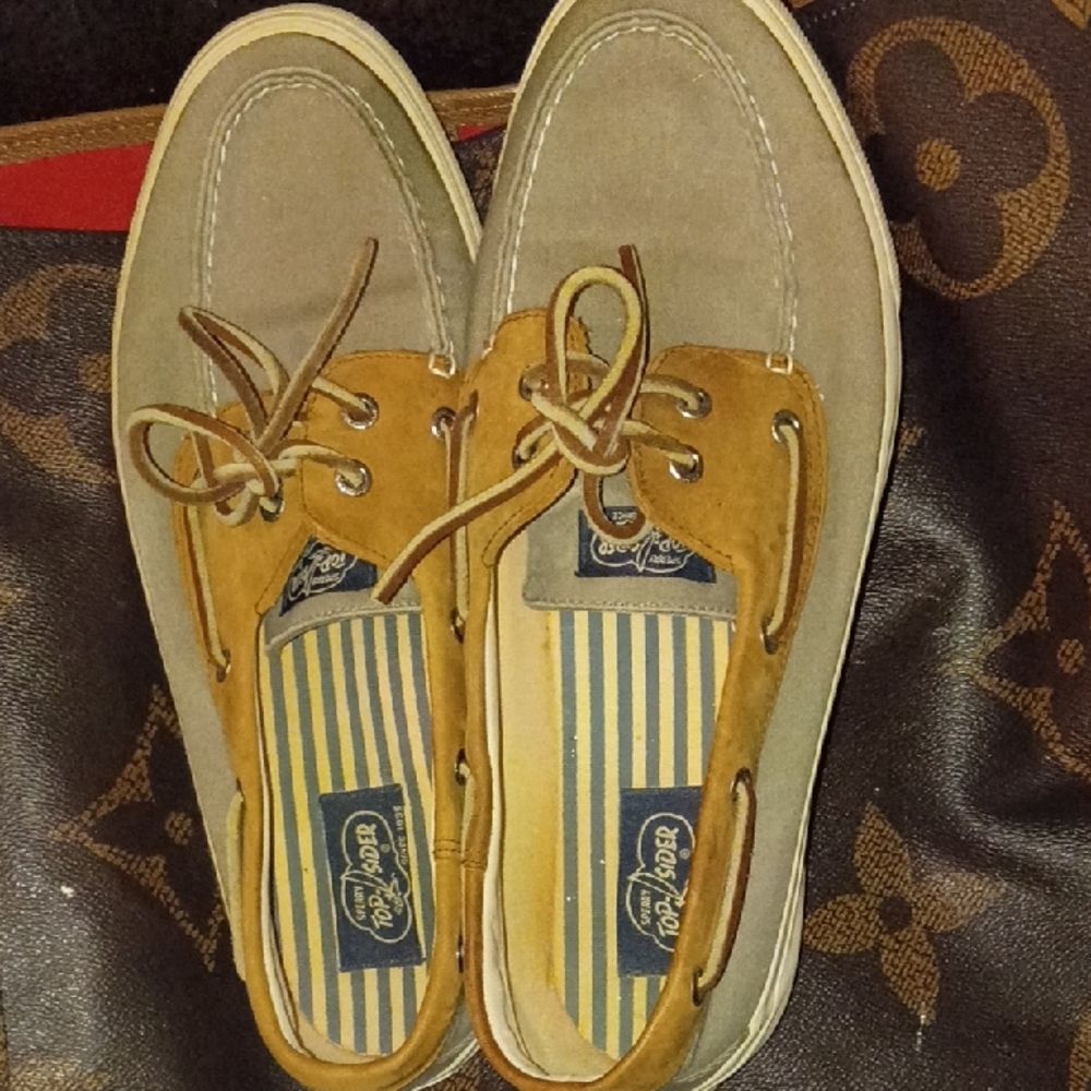 Last Chance Vintage Sperry Tan/Gray and Cream Sperry Boat Shoes Top Siders